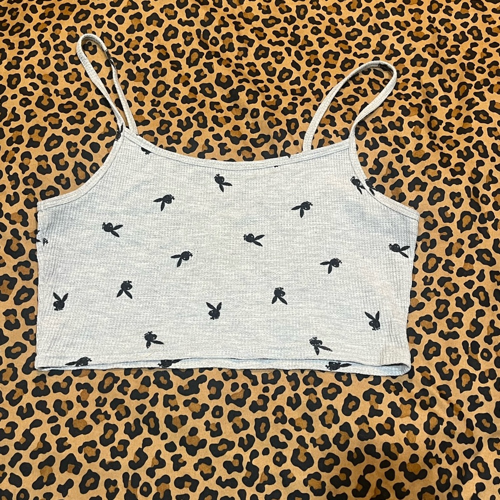 PLAYBOY Gray Waffle Knit Crop Top